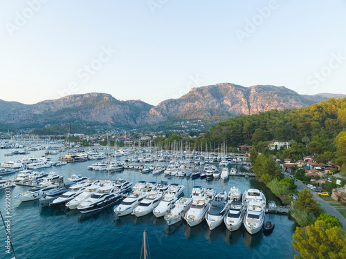 Fototapeta Naklejka Na Ścianę i Meble -  Summer Season in the Gocek Islands Beachs Drone Photo, Gocek Mugla, Turkiye