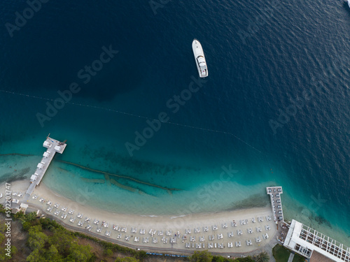 Fototapeta Naklejka Na Ścianę i Meble -  Summer Season in the Gocek Islands Beachs Drone Photo, Gocek Mugla, Turkiye
