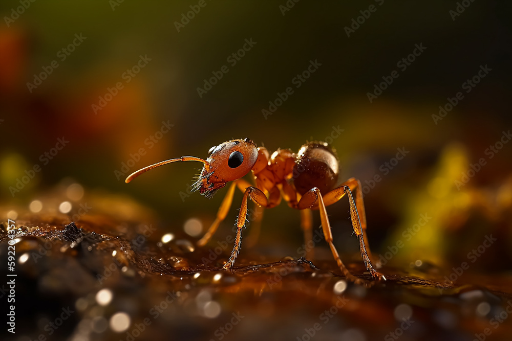 Fototapeta premium Close-up shoot of Ant. Generative AI