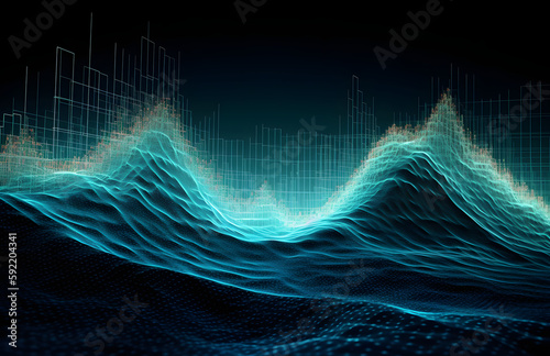 futuristic wave of particles illustration on dark background