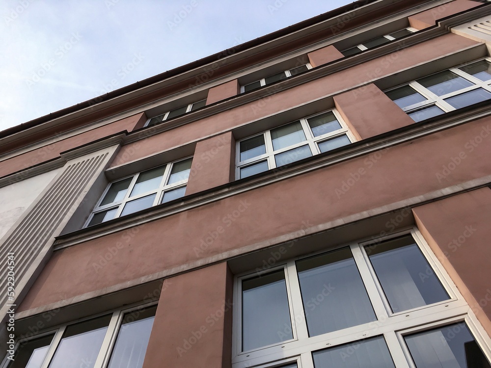 Reconstructed building built in 20th century in Czech Republic in perspective view Reconstructed building built in 20th century in Czech Republic in perspective view