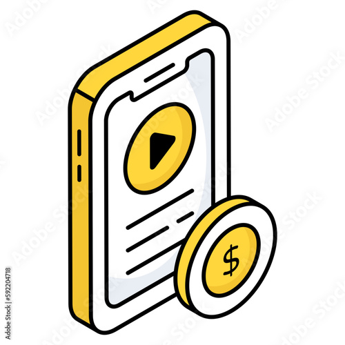 Conceptual flat design icon of mobile paid ad