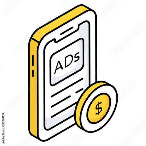 Conceptual flat design icon of mobile paid ad