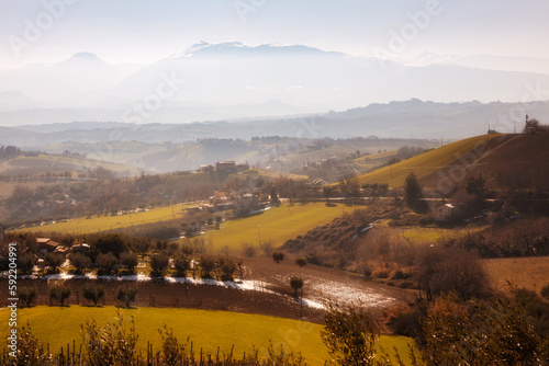 Countryside landscape in autumn, agricultural fields among hills © Maresol