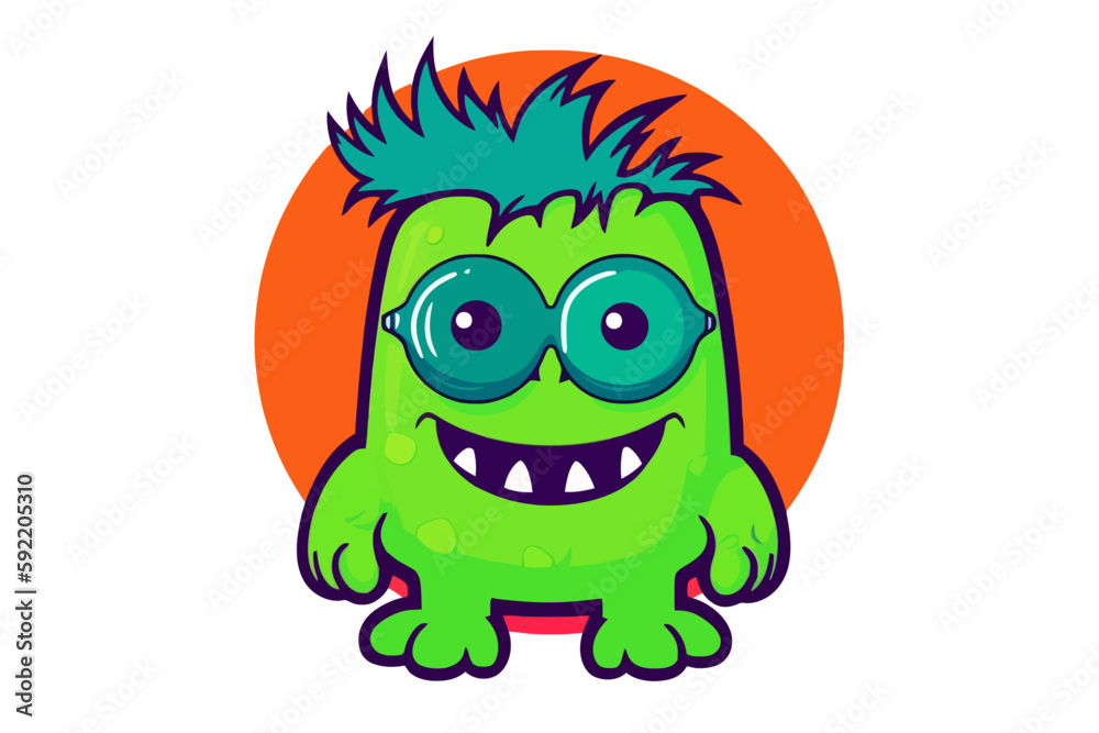 Green cute cartoon monster wearing glasses, vector illustration Green cute cartoon monster wearing glasses, vector illustration
