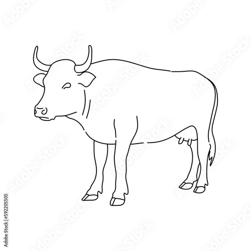 Cow on pasture in continuous line art drawing style. Vector illustration.