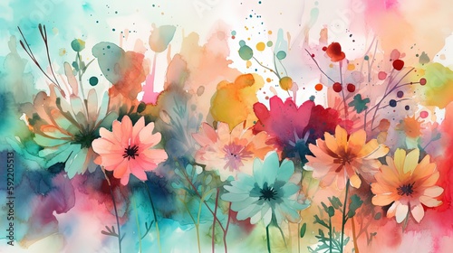 watercolor illustration style, lovely wildflowers field background, Generative Ai