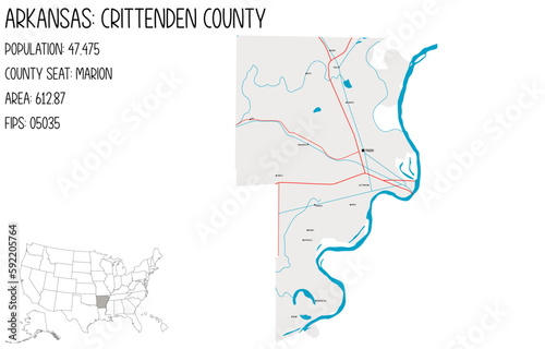 Large and detailed map of Crittenden County in Arkansas, USA. photo