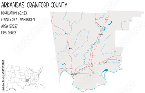 Large and detailed map of Crawford County in Arkansas  USA.