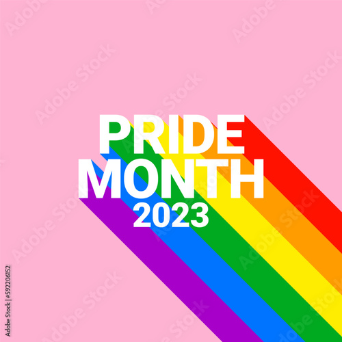 Pride month 2023 concept. Freedom rainbow flag, gay parade annual summer event. Design template for flyer, card, poster, banner, social media