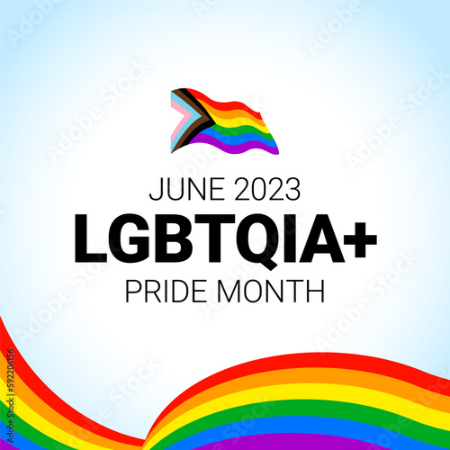 Pride month 2023 concept. Freedom rainbow flag, gay parade annual summer event. Design template for flyer, card, poster, banner, social media
