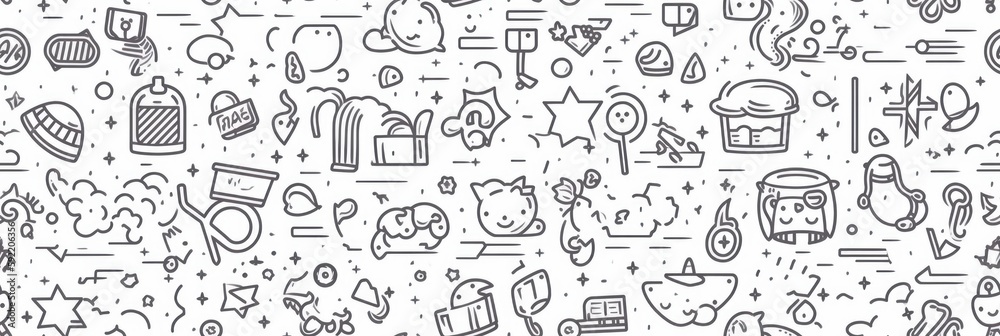 Icons in line art style. Beautiful seamless pattern picture. Generative AI