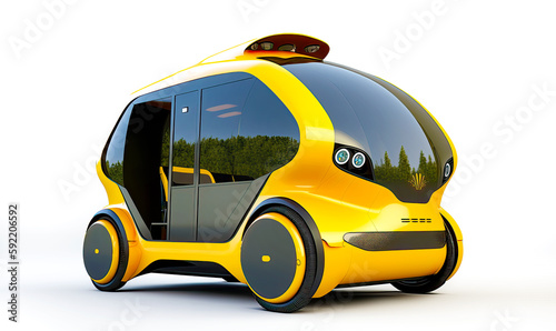 Urban mobility and green autonomous taxi transport vehicle. Postproducted generative AI illustration.