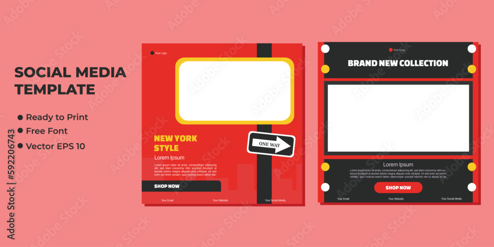 Fototapeta premium Set of Editable square banner template. red background color with stripe line shape. Suitable for social media post and web internet ads. Vector illustration with photo college