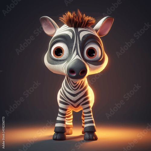 Super Cute little baby Zebra on dark background. Funny cartoon character with big eyes. 3D Vector illustration.
