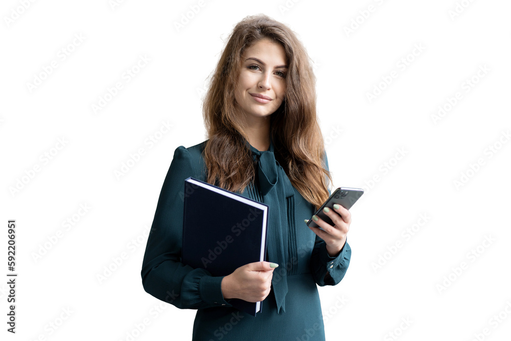 Uses a phone portrait of a woman in an office dress, a young freelancer, transparent background, png. Uses a phone portrait of a woman in an office dress, a young freelancer, transparent background, png.