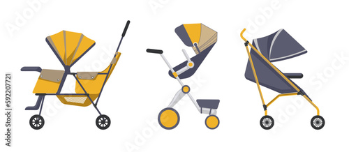 Baby stroller different models assortment vector