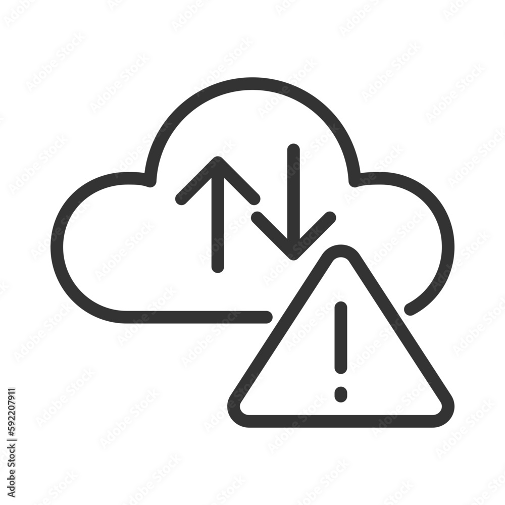Cloud error pixel perfect linear icon. Internet storage capacity. Upload and download issue. Thin line illustration. Contour symbol. Vector outline drawing. Editable stroke. Arial font used Cloud error pixel perfect linear icon. Internet storage capacity. Upload and download issue. Thin line illustration. Contour symbol. Vector outline drawing. Editable stroke. Arial font used