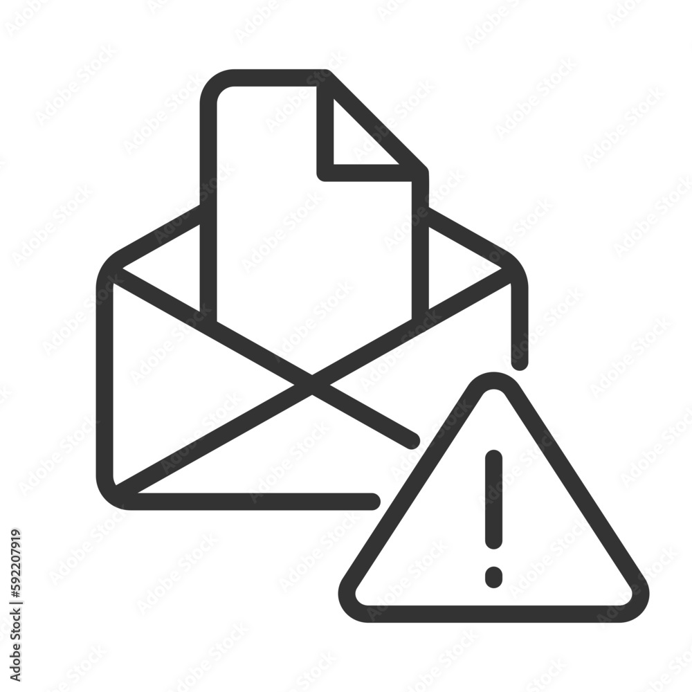 Email warning pixel perfect linear icon. Send and receive digital letter. Online interaction failure. Thin line illustration. Contour symbol. Vector outline drawing. Editable stroke. Arial font used Email warning pixel perfect linear icon. Send and receive digital letter. Online interaction failure. Thin line illustration. Contour symbol. Vector outline drawing. Editable stroke. Arial font used