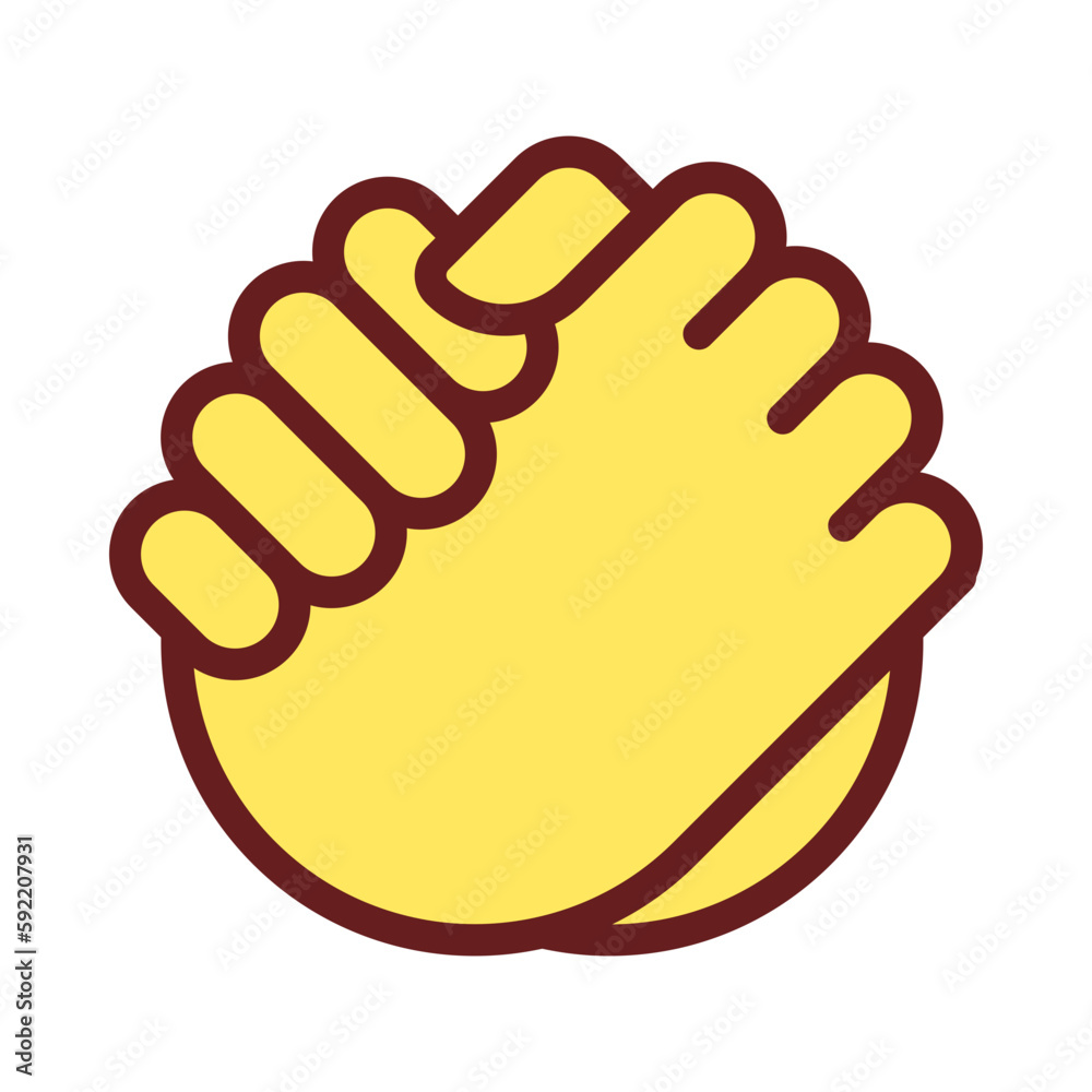 Friendly handshake pixel perfect RGB color icon. Joining hands. Buddies greeting gesture. Isolated vector illustration. Simple filled line drawing. Editable stroke. Arial font used Friendly handshake pixel perfect RGB color icon. Joining hands. Buddies greeting gesture. Isolated vector illustration. Simple filled line drawing. Editable stroke. Arial font used