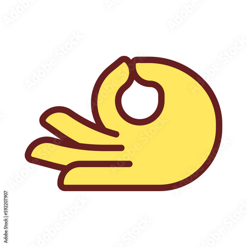 Meditation mudra pixel perfect RGB color icon. Touching thumb and index fingers. Body language. Isolated vector illustration. Simple filled line drawing. Editable stroke. Arial font used