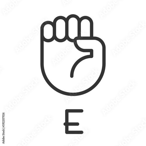 Letter E visualization in ASL pixel perfect linear icon. People with deafness support. Thin line illustration. Contour symbol. Vector outline drawing. Editable stroke. Arial font used