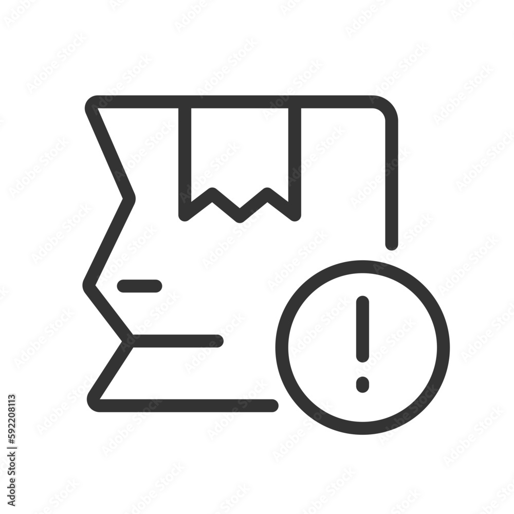 Shipping damage pixel perfect linear icon. Goods damaged during transportation. Postal service. Thin line illustration. Contour symbol. Vector outline drawing. Editable stroke. Arial font used Shipping damage pixel perfect linear icon. Goods damaged during transportation. Postal service. Thin line illustration. Contour symbol. Vector outline drawing. Editable stroke. Arial font used