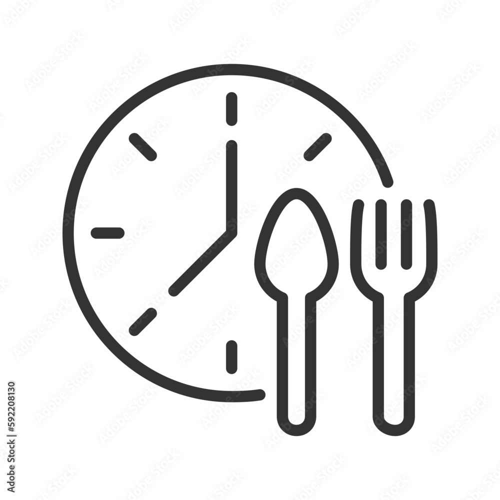 Lunchtime pixel perfect linear icon. Manage nutrition schedule. Take ...