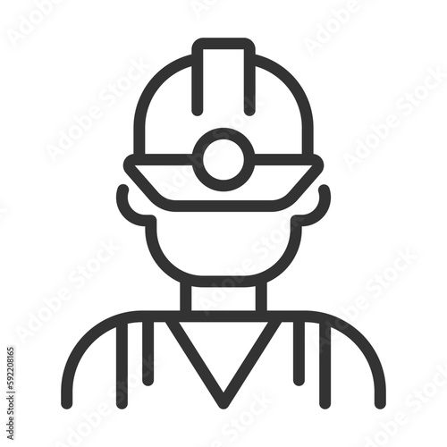 Miner pixel perfect linear icon. Manual labour. Coal mining industry employee. Uniform and protective equipment. Thin line illustration. Contour symbol. Vector outline drawing. Editable stroke