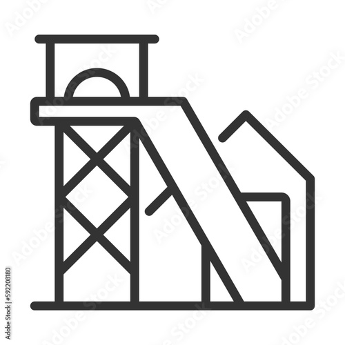 Coal mine pixel perfect linear icon. Lode of fossil fuel in earth. Extraction of rock and ore. Heavy industry. Thin line illustration. Contour symbol. Vector outline drawing. Editable stroke