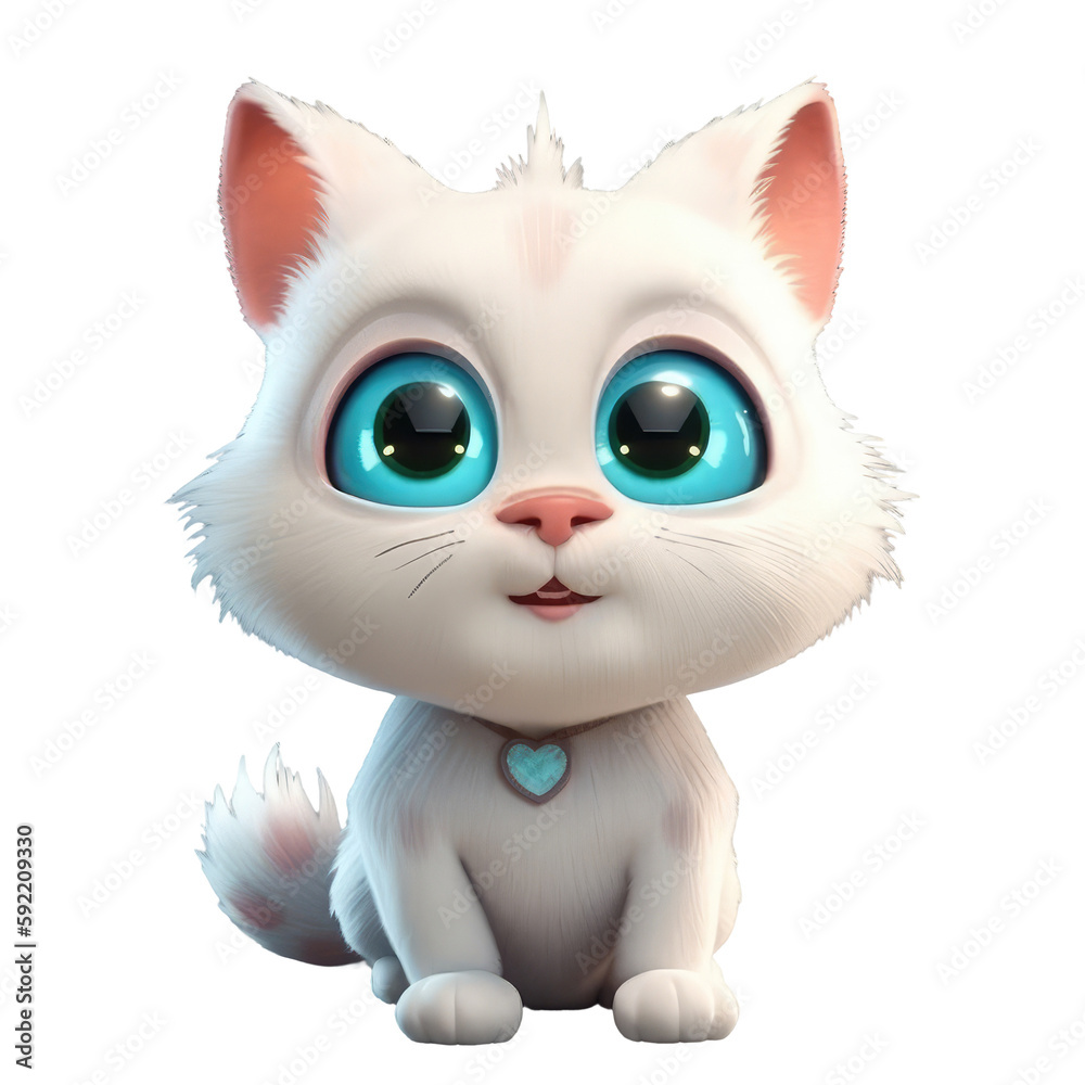 3d icon cute happy funny cat Illustration of character Cartoon minimal style on Isolated Transparent png background. Generative ai