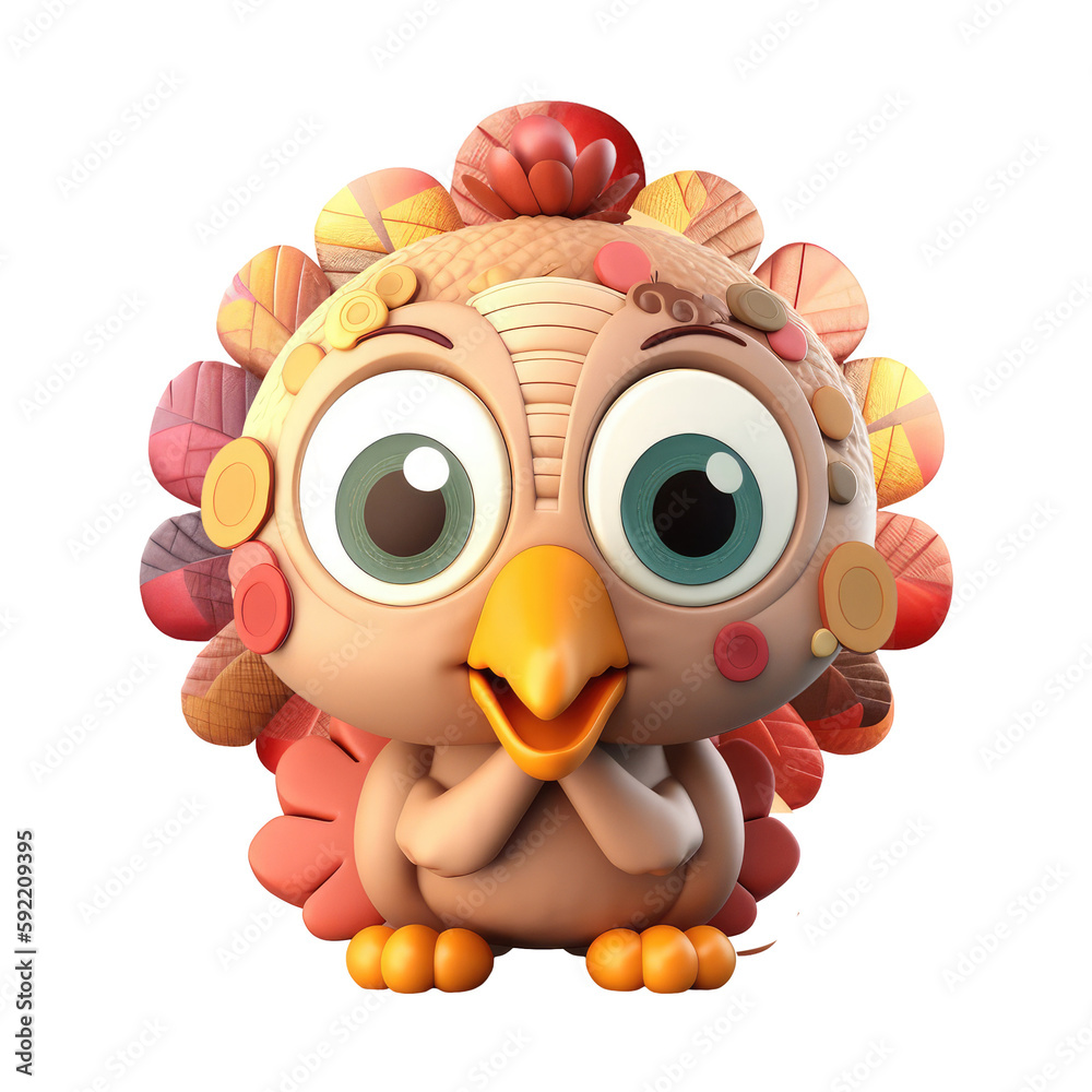 Fototapeta premium 3D icon Cute Turkey, Happy Fall, character Illustration Thanksgiving Day, Happy Harvest, File Cartoon minimal style on isolated transparent background png. Generative ai