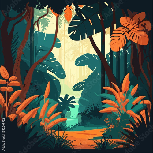 Beautiful tropical forest landscape.Vector illustrations.
