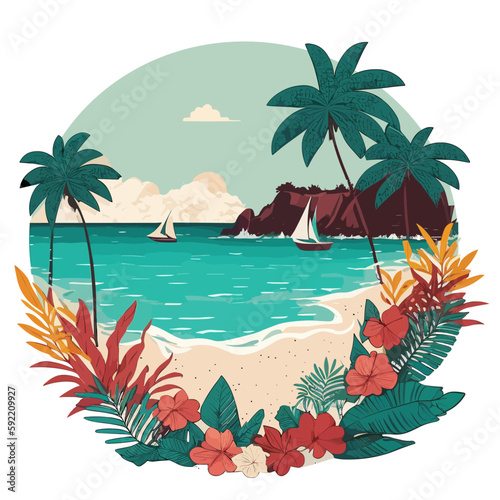 Beautiful tropical beach. Vector illustrations.