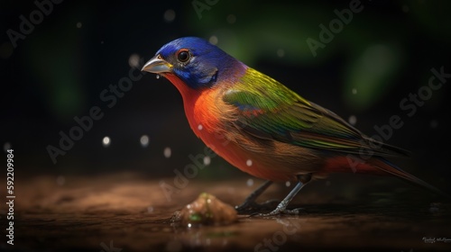 Close up shot of Painted bunting on a tree. Generative AI © AngrySun