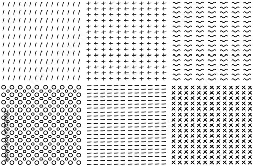 Abstract hand draw pattern materials, set of different signs on white background