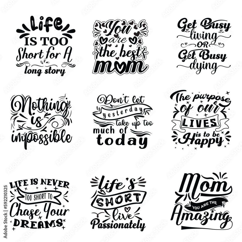 mother ,life , motivational  lettering quotes set. Silhouette calligraphy designs mother day cards, t shirts, mug, other prints with words and holiday elements. Stock vector bundle. you can download 