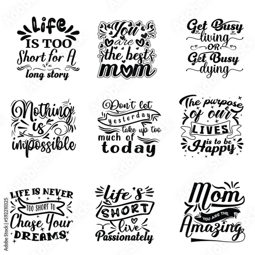 mother  life   motivational  lettering quotes set. Silhouette calligraphy designs mother day cards  t shirts  mug  other prints with words and holiday elements. Stock vector bundle. you can download 
