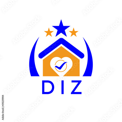 DIZ House logo. KJG Letter logo and icon. Blue vector image on white background. KJG house Monogram home logo picture design and best business icon. 
 photo