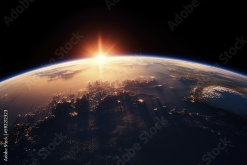 Sunrise above planet earth seen from space made with generated ai