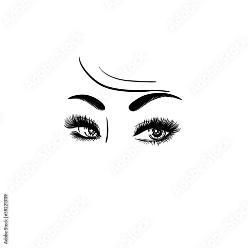 Eyes and eyebrows of a beautiful young woman isolated on white background. Stock illustration.Female eyes.