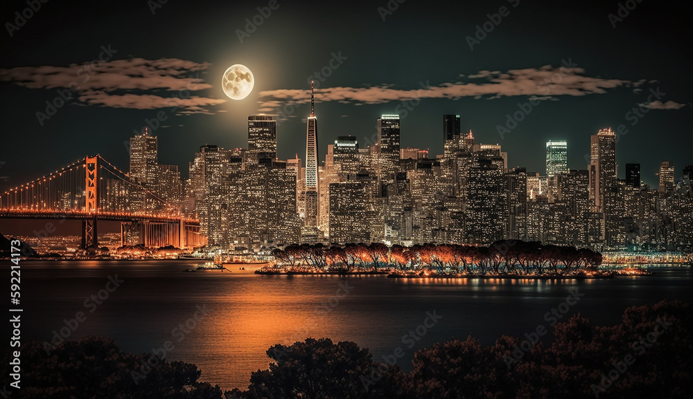 Cityscape of San Francisco at night Generative AI