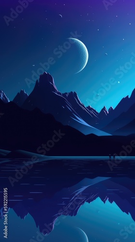 Landscape night illustration wallpaper, made with generated ai