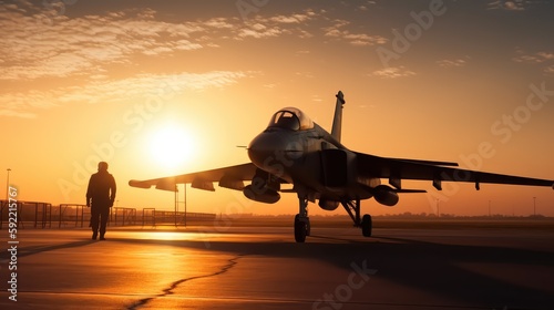 Fighter jet in the sunset, made with generated ai