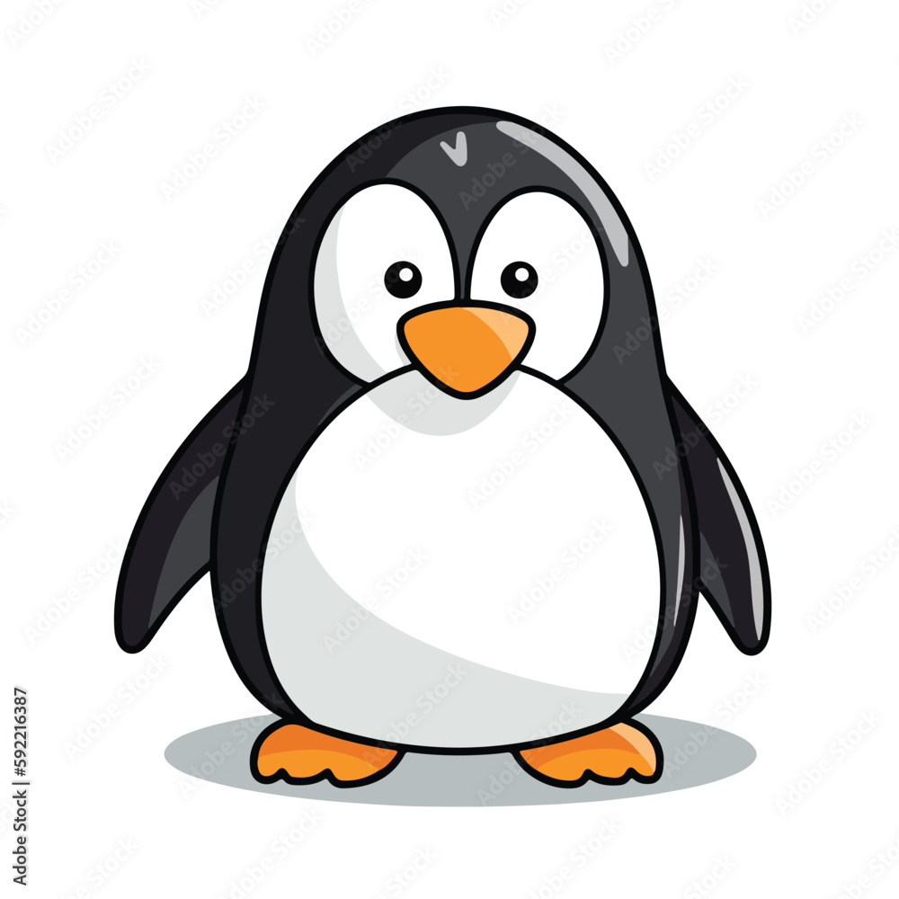 Fototapeta premium Mascot of cute baby polar penguin. Cartoon flat character vector illustration