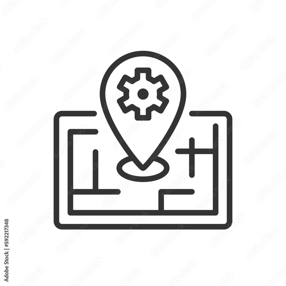 Smart mapping technology pixel perfect linear icon. Location on GPS app. Internet of Things. Thin line illustration. Contour symbol. Vector outline drawing. Editable stroke. Arial font used Smart mapping technology pixel perfect linear icon. Location on GPS app. Internet of Things. Thin line illustration. Contour symbol. Vector outline drawing. Editable stroke. Arial font used