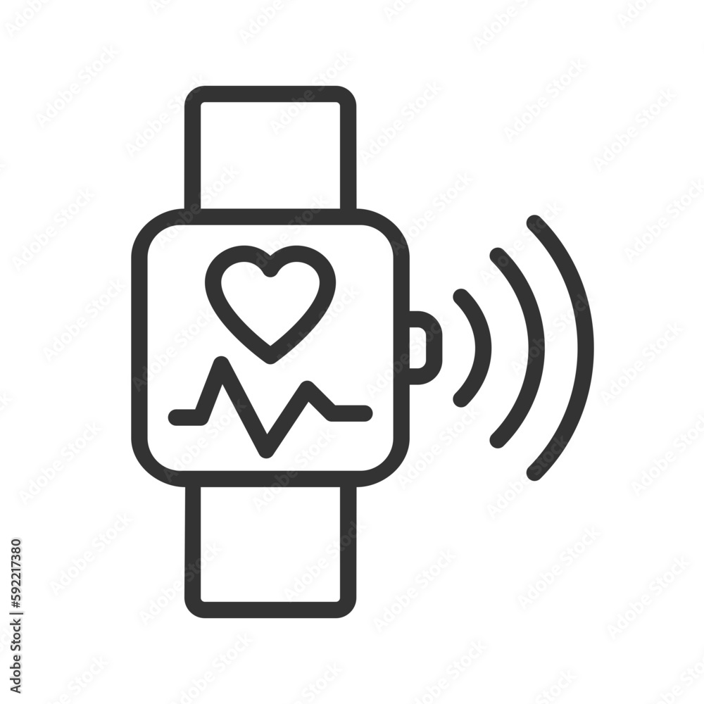 Heart rate monitoring pixel perfect linear icon. Pulse control on smart
