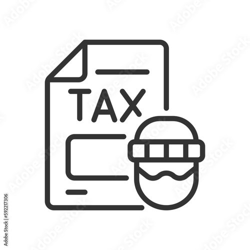 Tax evasion linear icon. Taxation fraud. Economic crime. Thin line customizable illustration. Contour symbol. Vector isolated outline drawing. Editable stroke. Pixel perfect. Arial font used