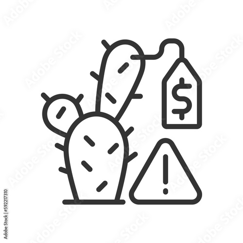 Succulent smuggling linear icon. Environmental crime. Thin line customizable illustration. Contour symbol. Vector isolated outline drawing. Editable stroke. Pixel perfect. Arial font used