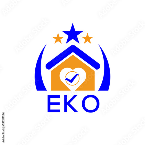 EKO House logo Letter logo and icon. Blue vector image on white background. KJG house Monogram home logo picture design and best business icon. 
